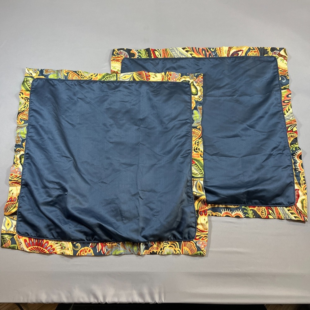 Set Of 2 Pier 1 Imports Pillowcase Euro Navy Blue Satin Vibrant Paisley Border